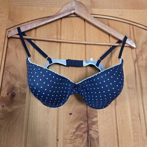 36C Aerie by AE Lined Underwire "Paige" Bra Navy with White Polkadots